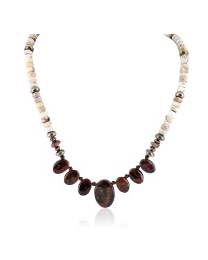 Certified Authentic Navajo .925 Sterling Silver White Howlite Red Jasper Native American Necklace 15456-37