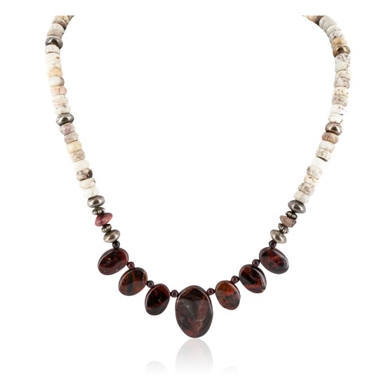 Certified Authentic Navajo .925 Sterling Silver White Howlite Red Jasper Native American Necklace 15456-37