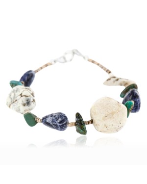 Certified Authentic Navajo .925 Sterling Silver White Howlite Turquoise Lapis Native American Bracelet 390760766394