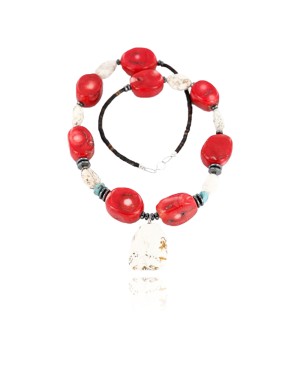 Certified Authentic Navajo .925 Sterling Silver WHITE Turquoise Turquoise CORAL Native American Necklace 750114-16