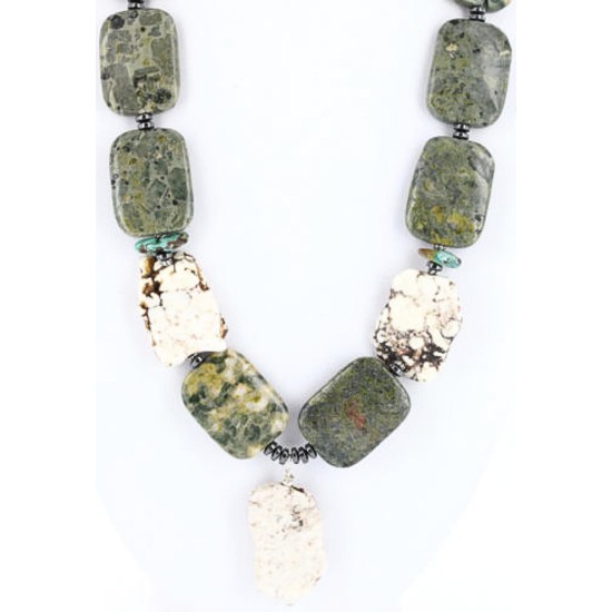 Certified Authentic Navajo .925 Sterling Silver WHITE Turquoise Turquoise Jasper 01 Native American Necklace 390797943089