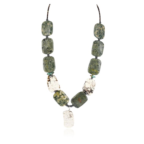 Certified Authentic Navajo .925 Sterling Silver WHITE Turquoise Turquoise Jasper 01 Native American Necklace 390797943089