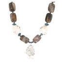 Certified Authentic Navajo .925 Sterling Silver WHITE Turquoise Turquoise Jasper Native American Necklace 15860-2