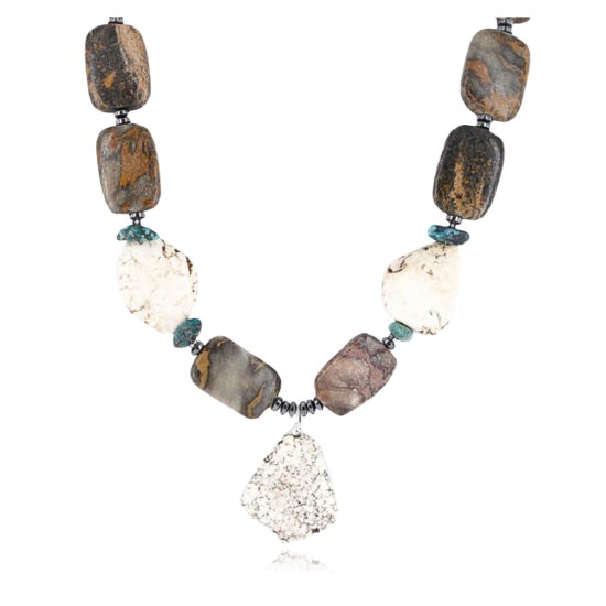 Certified Authentic Navajo .925 Sterling Silver WHITE Turquoise Turquoise Jasper Native American Necklace 15860-2