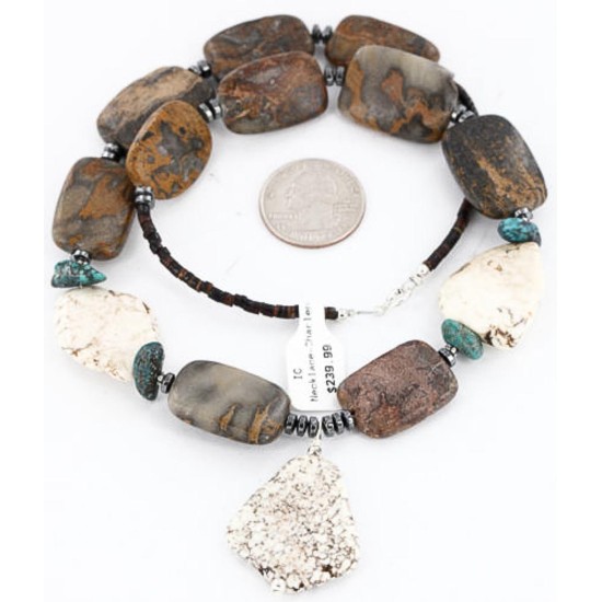 Certified Authentic Navajo .925 Sterling Silver WHITE Turquoise Turquoise Jasper Native American Necklace 15860-2