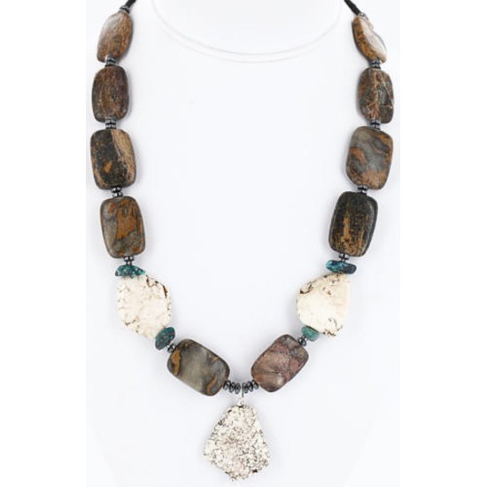 Certified Authentic Navajo .925 Sterling Silver WHITE Turquoise Turquoise Jasper Native American Necklace 15860-2