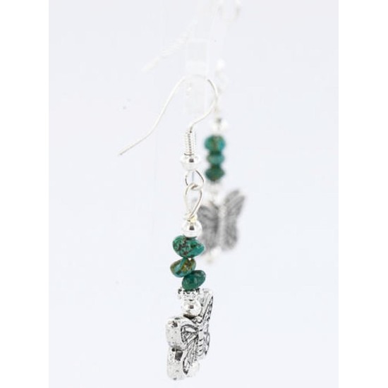 Certified Authentic Navajo Butterfly .925 Sterling Silver Hooks Natural Turquoise Native American Earrings 371037418388