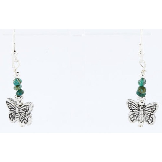 Certified Authentic Navajo Butterfly .925 Sterling Silver Hooks Natural Turquoise Native American Earrings 371037418388