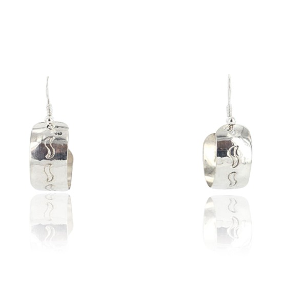 Certified Authentic Navajo CARVED .925 Sterling Silver Sterling Silver Hoop Native American Earrings 371052259515