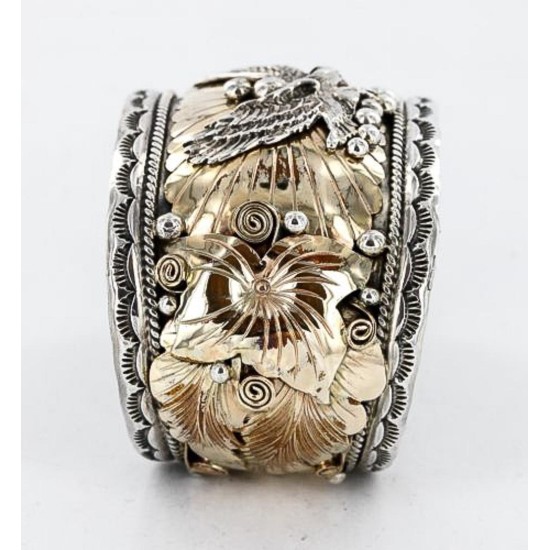 Certified Authentic Navajo Carved EAGLE .925 Sterling Silver and 12kt Gold Filled Native American Bracelet 390822304755