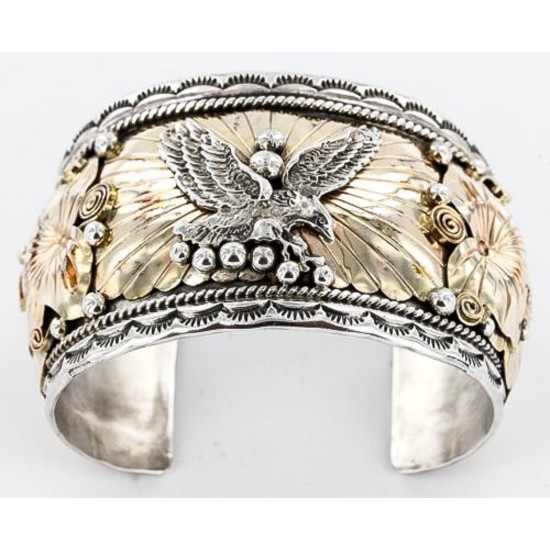 Certified Authentic Navajo Carved EAGLE .925 Sterling Silver and 12kt Gold Filled Native American Bracelet 390822304755