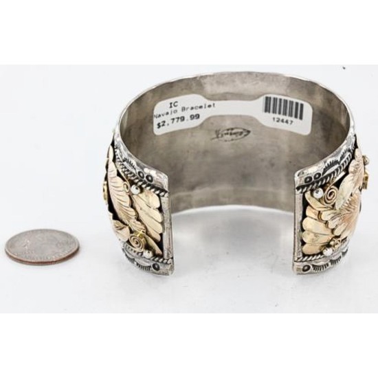 Certified Authentic Navajo Carved EAGLE .925 Sterling Silver and 12kt Gold Filled Native American Bracelet 390822304755