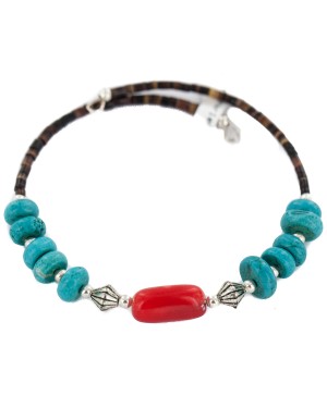 Certified Authentic Navajo Coral Heishi Native American Adjustable Wrap Bracelet 13151-28