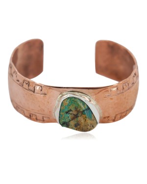 Certified Authentic Navajo Hammered Handmade Navajo Natural Turquoise Native American Pure Copper Bracelet 13142-4