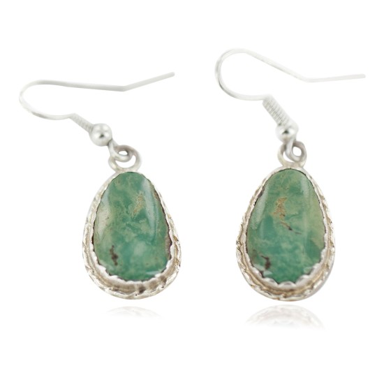 Certified Authentic Navajo Handmade .925 Sterling Silver Natural Turquoise Native American Dangle Earrings 97006-4