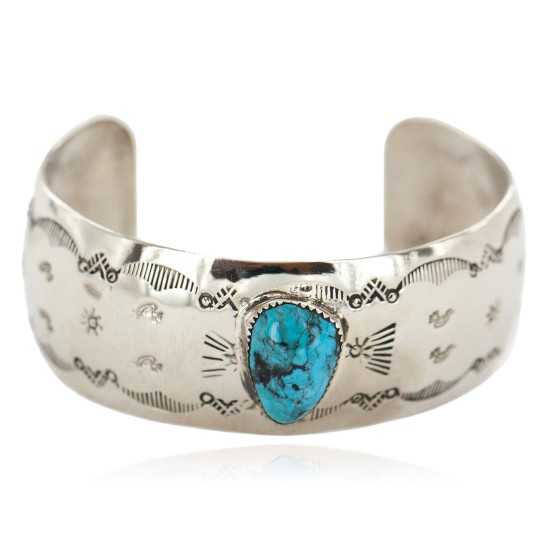 Certified Authentic Navajo Handmade Kokopelli Natural Turquoise Native American Nickel Bracelet 12784-8