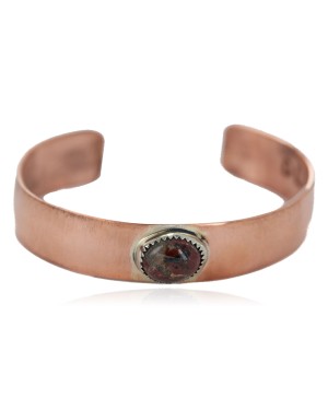 Certified Authentic Navajo Handmade Natural Jasper Native American Pure Copper Bracelet 24494-3