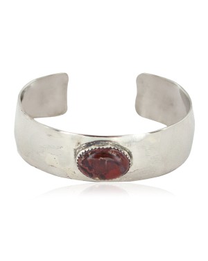 Certified Authentic Navajo Handmade Natural Red Jasper Native American Nickel Bracelet 13124-1