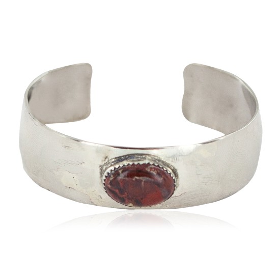 Certified Authentic Navajo Handmade Natural Red Jasper Native American Nickel Bracelet 13124-1