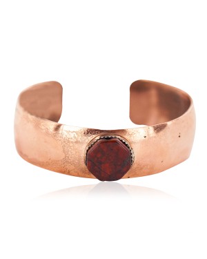 Certified Authentic Navajo Handmade Natural Red Jasper Native American Pure Copper Bracelet 13111-4