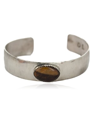 Certified Authentic Navajo Handmade Natural Tigers Eye Native American Nickel Bracelet 24494-11