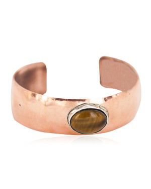 Certified Authentic Navajo Handmade Natural Tigers Eye Native American Pure Copper Bracelet 13111-1
