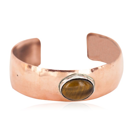 Certified Authentic Navajo Handmade Natural Tigers Eye Native American Pure Copper Bracelet 13111-1
