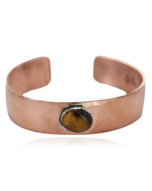 Certified Authentic Navajo Handmade Natural Tigers Eye Native American Pure Copper Bracelet 24494-1
