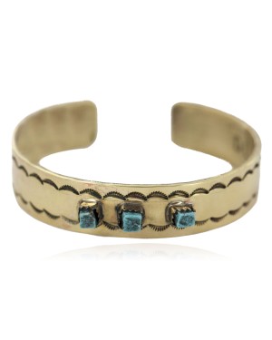 Certified Authentic Navajo Handmade Natural Turquoise Native American Brass Bracelet 24495-2