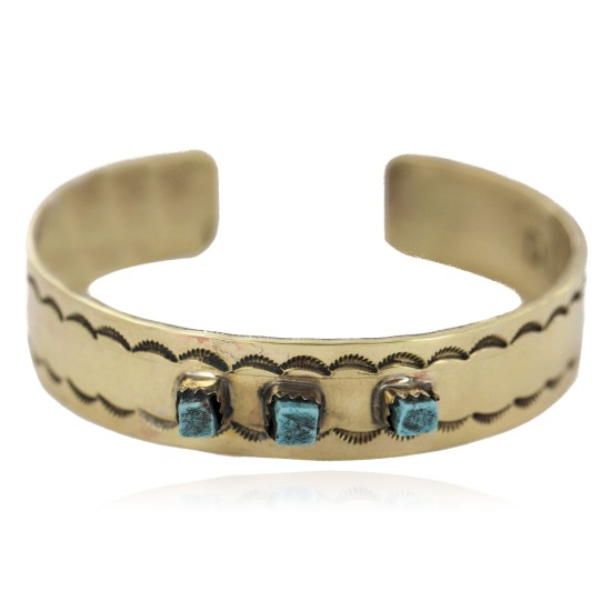 Certified Authentic Navajo Handmade Natural Turquoise Native American Brass Bracelet 24495-2