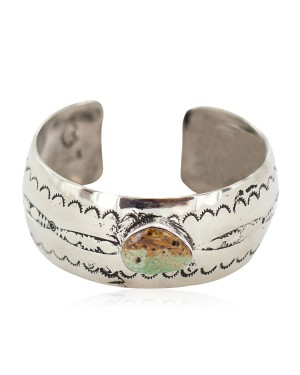 Certified Authentic Navajo Handmade Natural Turquoise Native American Nickel Bracelet  13082-2