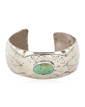 Certified Authentic Navajo Handmade Natural Turquoise Native American Nickel Bracelet  13082-3