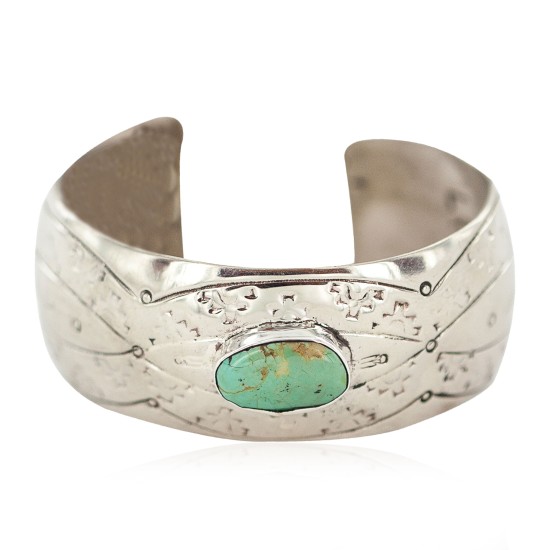 Certified Authentic Navajo Handmade Natural Turquoise Native American Nickel Bracelet  13082-3