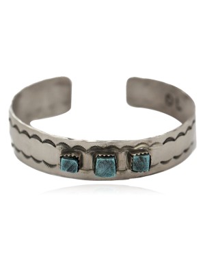 Certified Authentic Navajo Handmade Natural Turquoise Native American Nickel Bracelet 24494-12