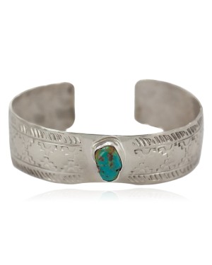 Certified Authentic Navajo Handmade Natural Turquoise Native American Nickel Bracelet 24494-9
