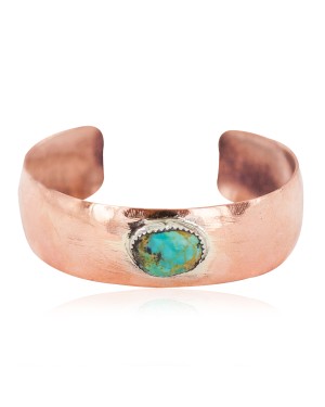 Certified Authentic Navajo Handmade Natural Turquoise Native American Pure Copper Bracelet 13123-3