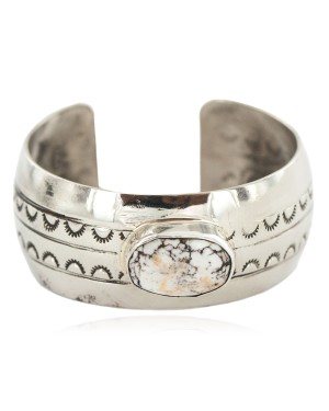 Certified Authentic Navajo Handmade Natural White Buffalo Native American Nickel Bracelet 13137-1