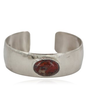 Certified Authentic Navajo Handmade Navajo Natural Red Jasper Native American Nickel Bracelet  13141-4