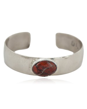 Certified Authentic Navajo Handmade Navajo Natural Red Jasper Native American Nickel Bracelet 13148