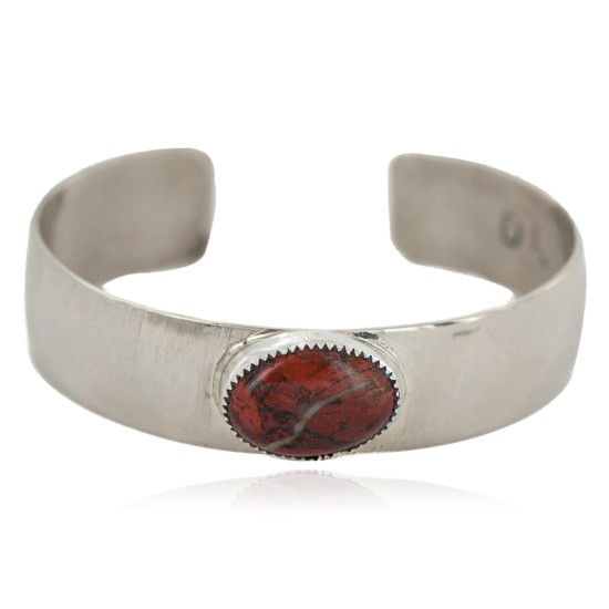 Certified Authentic Navajo Handmade Navajo Natural Red Jasper Native American Nickel Bracelet 13148