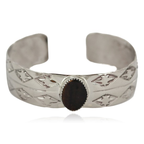 Certified Authentic Navajo Handmade Navajo Natural Tigers Eye Native American Nickel Bracelet 13141-2