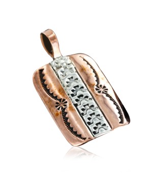 Certified Authentic Navajo Handstamped Real Handmade Copper and .925 Sterling Silver Pendant Native American Necklace 16973-3