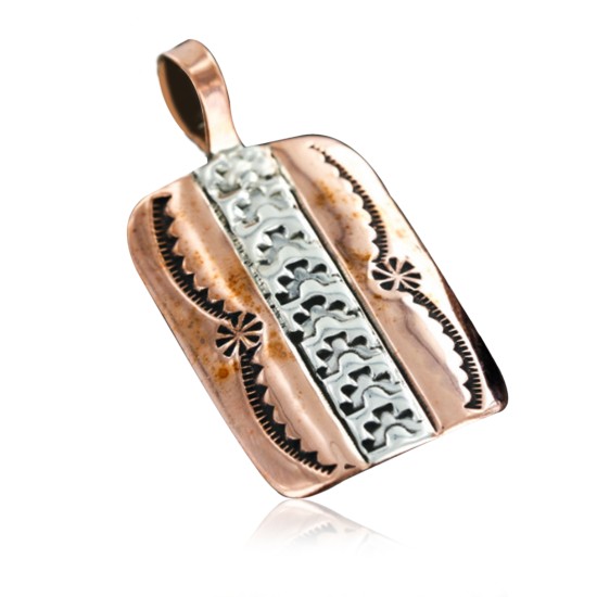 Certified Authentic Navajo Handstamped Real Handmade Copper and .925 Sterling Silver Pendant Native American Necklace 16973-3
