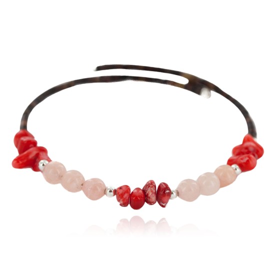 Certified Authentic Navajo Heishi Coral Quartz Native American Adjustable Wrap Bracelet 13151-56