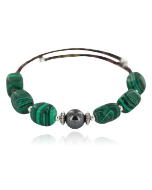 Certified Authentic Navajo Heishi Hematite Malachite Native American Adjustable Wrap Bracelet 13166-1