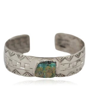 Certified Authentic Navajo Mountain Handmade Natural Navajo Turquoise Native American Nickel Bracelet 13141-5
