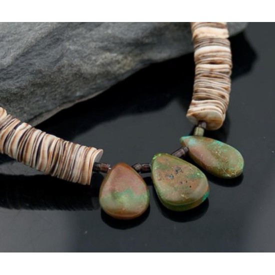 Certified Authentic Navajo Native .925 Sterling Silver Graduated Heishi and Turquoise DROP Native American Necklace 750103-40