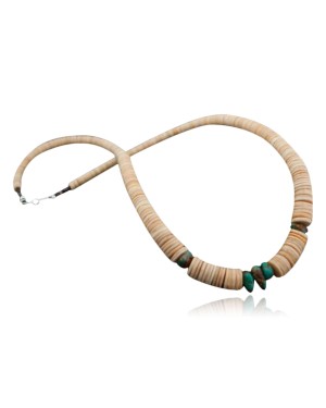 Certified Authentic Navajo Native .925 Sterling Silver Graduated Heishi and Turquoise Native American Necklace 390585942442