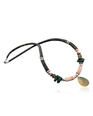 Certified Authentic Navajo Native .925 Sterling Silver Graduated Heishi Turquoise, Carnelian Native American Necklace 390610452643
