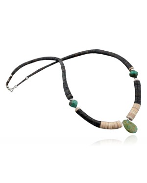 Certified Authentic Navajo Native .925 Sterling Silver Graduated Heishi Turquoise DROP Native American Necklace 390599158511